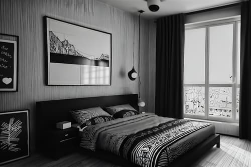(hand-drawn monochrome black and white sketch line drawing)++ of sketch-style interior designed (bedroom) apartment interior. a sketch of interior. with . a sketch of interior. with headboard and bed and night light. trending on artstation. black and white line drawing sketch without colors. masterpiece, cinematic light, ultrarealistic+, photorealistic+, 8k, raw photo, realistic, sharp focus on eyes, (symmetrical eyes), (intact eyes), hyperrealistic, highest quality, best quality, , highly detailed, masterpiece, best quality, extremely detailed 8k wallpaper, masterpiece, best quality, ultra-detailed, best shadow, detailed background, detailed face, detailed eyes, high contrast, best illumination, detailed face, dulux, caustic, dynamic angle, detailed glow. dramatic lighting. highly detailed, insanely detailed hair, symmetrical, intricate details, professionally retouched, 8k high definition. strong bokeh. award winning photo.