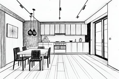 (hand-drawn monochrome black and white sketch line drawing)++ of sketch-style interior designed (kitchen living combo) apartment interior. a sketch of interior. with . a sketch of interior. with chairs and stove and plant. trending on artstation. black and white line drawing sketch without colors. masterpiece, cinematic light, ultrarealistic+, photorealistic+, 8k, raw photo, realistic, sharp focus on eyes, (symmetrical eyes), (intact eyes), hyperrealistic, highest quality, best quality, , highly detailed, masterpiece, best quality, extremely detailed 8k wallpaper, masterpiece, best quality, ultra-detailed, best shadow, detailed background, detailed face, detailed eyes, high contrast, best illumination, detailed face, dulux, caustic, dynamic angle, detailed glow. dramatic lighting. highly detailed, insanely detailed hair, symmetrical, intricate details, professionally retouched, 8k high definition. strong bokeh. award winning photo.