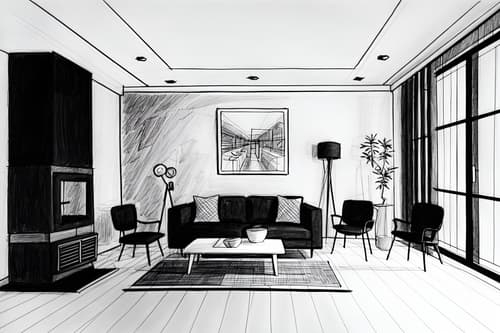 (hand-drawn monochrome black and white sketch line drawing)++ of sketch-style interior designed (kitchen living combo) apartment interior. a sketch of interior. with . a sketch of interior. with chairs and stove and plant. trending on artstation. black and white line drawing sketch without colors. masterpiece, cinematic light, ultrarealistic+, photorealistic+, 8k, raw photo, realistic, sharp focus on eyes, (symmetrical eyes), (intact eyes), hyperrealistic, highest quality, best quality, , highly detailed, masterpiece, best quality, extremely detailed 8k wallpaper, masterpiece, best quality, ultra-detailed, best shadow, detailed background, detailed face, detailed eyes, high contrast, best illumination, detailed face, dulux, caustic, dynamic angle, detailed glow. dramatic lighting. highly detailed, insanely detailed hair, symmetrical, intricate details, professionally retouched, 8k high definition. strong bokeh. award winning photo.