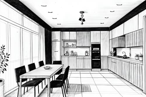(hand-drawn monochrome black and white sketch line drawing)++ of sketch-style interior designed (kitchen living combo) apartment interior. a sketch of interior. with . a sketch of interior. with chairs and stove and plant. trending on artstation. black and white line drawing sketch without colors. masterpiece, cinematic light, ultrarealistic+, photorealistic+, 8k, raw photo, realistic, sharp focus on eyes, (symmetrical eyes), (intact eyes), hyperrealistic, highest quality, best quality, , highly detailed, masterpiece, best quality, extremely detailed 8k wallpaper, masterpiece, best quality, ultra-detailed, best shadow, detailed background, detailed face, detailed eyes, high contrast, best illumination, detailed face, dulux, caustic, dynamic angle, detailed glow. dramatic lighting. highly detailed, insanely detailed hair, symmetrical, intricate details, professionally retouched, 8k high definition. strong bokeh. award winning photo.