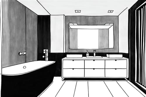 (hand-drawn monochrome black and white sketch line drawing)++ of sketch-style interior designed (bathroom) apartment interior. a sketch of interior. with . a sketch of interior. with bathroom sink with faucet and plant and mirror. trending on artstation. black and white line drawing sketch without colors. masterpiece, cinematic light, ultrarealistic+, photorealistic+, 8k, raw photo, realistic, sharp focus on eyes, (symmetrical eyes), (intact eyes), hyperrealistic, highest quality, best quality, , highly detailed, masterpiece, best quality, extremely detailed 8k wallpaper, masterpiece, best quality, ultra-detailed, best shadow, detailed background, detailed face, detailed eyes, high contrast, best illumination, detailed face, dulux, caustic, dynamic angle, detailed glow. dramatic lighting. highly detailed, insanely detailed hair, symmetrical, intricate details, professionally retouched, 8k high definition. strong bokeh. award winning photo.