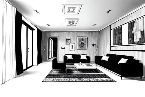 (hand-drawn monochrome black and white sketch line drawing)++ of sketch-style interior designed (attic) apartment interior. a sketch of interior. with . a sketch of interior. trending on artstation. black and white line drawing sketch without colors. masterpiece, cinematic light, ultrarealistic+, photorealistic+, 8k, raw photo, realistic, sharp focus on eyes, (symmetrical eyes), (intact eyes), hyperrealistic, highest quality, best quality, , highly detailed, masterpiece, best quality, extremely detailed 8k wallpaper, masterpiece, best quality, ultra-detailed, best shadow, detailed background, detailed face, detailed eyes, high contrast, best illumination, detailed face, dulux, caustic, dynamic angle, detailed glow. dramatic lighting. highly detailed, insanely detailed hair, symmetrical, intricate details, professionally retouched, 8k high definition. strong bokeh. award winning photo.