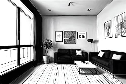 (hand-drawn monochrome black and white sketch line drawing)++ of sketch-style interior designed (living room) apartment interior. a sketch of interior. with . . a sketch of interior. with televisions and plant and occasional tables. trending on artstation. black and white line drawing sketch without colors. masterpiece, cinematic light, ultrarealistic+, photorealistic+, 8k, raw photo, realistic, sharp focus on eyes, (symmetrical eyes), (intact eyes), hyperrealistic, highest quality, best quality, , highly detailed, masterpiece, best quality, extremely detailed 8k wallpaper, masterpiece, best quality, ultra-detailed, best shadow, detailed background, detailed face, detailed eyes, high contrast, best illumination, detailed face, dulux, caustic, dynamic angle, detailed glow. dramatic lighting. highly detailed, insanely detailed hair, symmetrical, intricate details, professionally retouched, 8k high definition. strong bokeh. award winning photo.