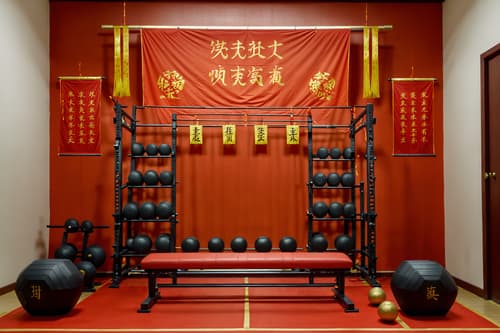 photo from pinterest of chinese new year-style interior designed (fitness gym interior) with crosstrainer and exercise bicycle and squat rack and bench press and dumbbell stand and crosstrainer. . with chinese knots and door couplets and paper cuttings and zodiac calendar and red and gold candles and orange trees and red and gold tassels and fai chun banners. . cinematic photo, highly detailed, cinematic lighting, ultra-detailed, ultrarealistic, photorealism, 8k. trending on pinterest. chinese new year interior design style. masterpiece, cinematic light, ultrarealistic+, photorealistic+, 8k, raw photo, realistic, sharp focus on eyes, (symmetrical eyes), (intact eyes), hyperrealistic, highest quality, best quality, , highly detailed, masterpiece, best quality, extremely detailed 8k wallpaper, masterpiece, best quality, ultra-detailed, best shadow, detailed background, detailed face, detailed eyes, high contrast, best illumination, detailed face, dulux, caustic, dynamic angle, detailed glow. dramatic lighting. highly detailed, insanely detailed hair, symmetrical, intricate details, professionally retouched, 8k high definition. strong bokeh. award winning photo.