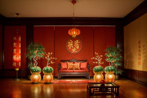 photo from pinterest of chinese new year-style interior designed (exhibition space interior) . with money tree and mei hwa flowers and kumquat trees and orange trees and zodiac calendar and chinese red lanterns and chinese knots and red fabric & pillows. . cinematic photo, highly detailed, cinematic lighting, ultra-detailed, ultrarealistic, photorealism, 8k. trending on pinterest. chinese new year interior design style. masterpiece, cinematic light, ultrarealistic+, photorealistic+, 8k, raw photo, realistic, sharp focus on eyes, (symmetrical eyes), (intact eyes), hyperrealistic, highest quality, best quality, , highly detailed, masterpiece, best quality, extremely detailed 8k wallpaper, masterpiece, best quality, ultra-detailed, best shadow, detailed background, detailed face, detailed eyes, high contrast, best illumination, detailed face, dulux, caustic, dynamic angle, detailed glow. dramatic lighting. highly detailed, insanely detailed hair, symmetrical, intricate details, professionally retouched, 8k high definition. strong bokeh. award winning photo.