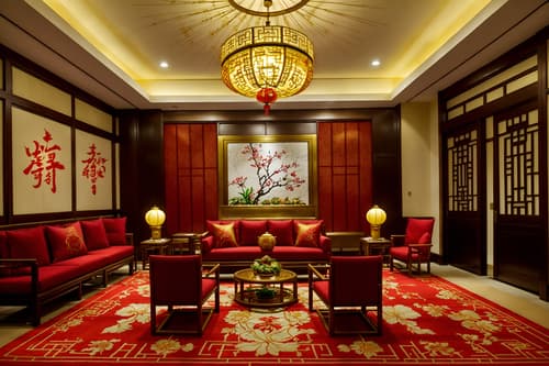 photo from pinterest of chinese new year-style interior designed (hotel lobby interior) with plant and sofas and coffee tables and rug and lounge chairs and check in desk and hanging lamps and furniture. . with vases of plum blossoms and orchids and paper cuttings and zodiac calendar and door couplets and red and gold tassels and paper firecrackers and red and gold candles and mei hwa flowers. . cinematic photo, highly detailed, cinematic lighting, ultra-detailed, ultrarealistic, photorealism, 8k. trending on pinterest. chinese new year interior design style. masterpiece, cinematic light, ultrarealistic+, photorealistic+, 8k, raw photo, realistic, sharp focus on eyes, (symmetrical eyes), (intact eyes), hyperrealistic, highest quality, best quality, , highly detailed, masterpiece, best quality, extremely detailed 8k wallpaper, masterpiece, best quality, ultra-detailed, best shadow, detailed background, detailed face, detailed eyes, high contrast, best illumination, detailed face, dulux, caustic, dynamic angle, detailed glow. dramatic lighting. highly detailed, insanely detailed hair, symmetrical, intricate details, professionally retouched, 8k high definition. strong bokeh. award winning photo.