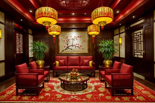 photo from pinterest of chinese new year-style interior designed (hotel lobby interior) with plant and sofas and coffee tables and rug and lounge chairs and check in desk and hanging lamps and furniture. . with vases of plum blossoms and orchids and paper cuttings and zodiac calendar and door couplets and red and gold tassels and paper firecrackers and red and gold candles and mei hwa flowers. . cinematic photo, highly detailed, cinematic lighting, ultra-detailed, ultrarealistic, photorealism, 8k. trending on pinterest. chinese new year interior design style. masterpiece, cinematic light, ultrarealistic+, photorealistic+, 8k, raw photo, realistic, sharp focus on eyes, (symmetrical eyes), (intact eyes), hyperrealistic, highest quality, best quality, , highly detailed, masterpiece, best quality, extremely detailed 8k wallpaper, masterpiece, best quality, ultra-detailed, best shadow, detailed background, detailed face, detailed eyes, high contrast, best illumination, detailed face, dulux, caustic, dynamic angle, detailed glow. dramatic lighting. highly detailed, insanely detailed hair, symmetrical, intricate details, professionally retouched, 8k high definition. strong bokeh. award winning photo.