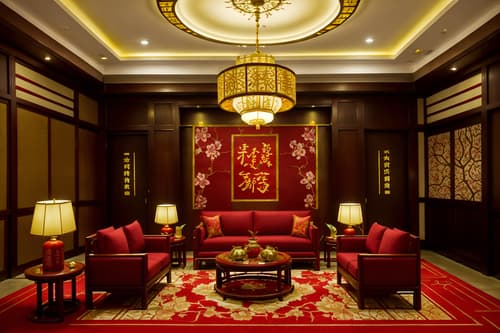 photo from pinterest of chinese new year-style interior designed (hotel lobby interior) with plant and sofas and coffee tables and rug and lounge chairs and check in desk and hanging lamps and furniture. . with vases of plum blossoms and orchids and paper cuttings and zodiac calendar and door couplets and red and gold tassels and paper firecrackers and red and gold candles and mei hwa flowers. . cinematic photo, highly detailed, cinematic lighting, ultra-detailed, ultrarealistic, photorealism, 8k. trending on pinterest. chinese new year interior design style. masterpiece, cinematic light, ultrarealistic+, photorealistic+, 8k, raw photo, realistic, sharp focus on eyes, (symmetrical eyes), (intact eyes), hyperrealistic, highest quality, best quality, , highly detailed, masterpiece, best quality, extremely detailed 8k wallpaper, masterpiece, best quality, ultra-detailed, best shadow, detailed background, detailed face, detailed eyes, high contrast, best illumination, detailed face, dulux, caustic, dynamic angle, detailed glow. dramatic lighting. highly detailed, insanely detailed hair, symmetrical, intricate details, professionally retouched, 8k high definition. strong bokeh. award winning photo.