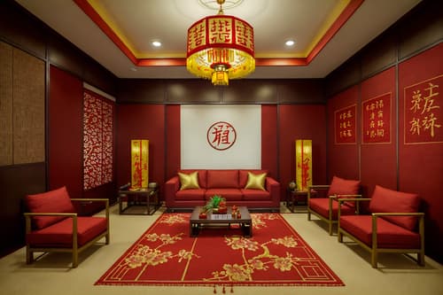 photo from pinterest of chinese new year-style interior designed (office interior) with office chairs and seating area with sofa and windows and cabinets and lounge chairs and office desks and desk lamps and computer desks. . with paper firecrackers and red and gold tassels and red fabric & pillows and red and gold candles and zodiac calendar and vases of plum blossoms and orchids and orange trees and gold ingots. . cinematic photo, highly detailed, cinematic lighting, ultra-detailed, ultrarealistic, photorealism, 8k. trending on pinterest. chinese new year interior design style. masterpiece, cinematic light, ultrarealistic+, photorealistic+, 8k, raw photo, realistic, sharp focus on eyes, (symmetrical eyes), (intact eyes), hyperrealistic, highest quality, best quality, , highly detailed, masterpiece, best quality, extremely detailed 8k wallpaper, masterpiece, best quality, ultra-detailed, best shadow, detailed background, detailed face, detailed eyes, high contrast, best illumination, detailed face, dulux, caustic, dynamic angle, detailed glow. dramatic lighting. highly detailed, insanely detailed hair, symmetrical, intricate details, professionally retouched, 8k high definition. strong bokeh. award winning photo.