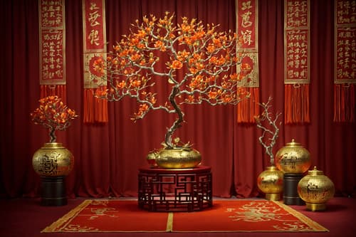 photo from pinterest of chinese new year-style interior designed (clothing store interior) . with fai chun banners and mei hwa flowers and chinese knots and gold ingots and orange trees and money tree and red and gold tassels and zodiac calendar. . cinematic photo, highly detailed, cinematic lighting, ultra-detailed, ultrarealistic, photorealism, 8k. trending on pinterest. chinese new year interior design style. masterpiece, cinematic light, ultrarealistic+, photorealistic+, 8k, raw photo, realistic, sharp focus on eyes, (symmetrical eyes), (intact eyes), hyperrealistic, highest quality, best quality, , highly detailed, masterpiece, best quality, extremely detailed 8k wallpaper, masterpiece, best quality, ultra-detailed, best shadow, detailed background, detailed face, detailed eyes, high contrast, best illumination, detailed face, dulux, caustic, dynamic angle, detailed glow. dramatic lighting. highly detailed, insanely detailed hair, symmetrical, intricate details, professionally retouched, 8k high definition. strong bokeh. award winning photo.