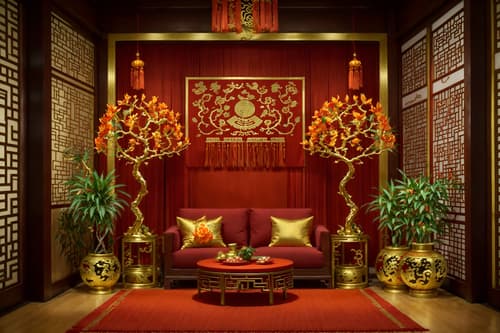 photo from pinterest of chinese new year-style interior designed (clothing store interior) . with fai chun banners and mei hwa flowers and chinese knots and gold ingots and orange trees and money tree and red and gold tassels and zodiac calendar. . cinematic photo, highly detailed, cinematic lighting, ultra-detailed, ultrarealistic, photorealism, 8k. trending on pinterest. chinese new year interior design style. masterpiece, cinematic light, ultrarealistic+, photorealistic+, 8k, raw photo, realistic, sharp focus on eyes, (symmetrical eyes), (intact eyes), hyperrealistic, highest quality, best quality, , highly detailed, masterpiece, best quality, extremely detailed 8k wallpaper, masterpiece, best quality, ultra-detailed, best shadow, detailed background, detailed face, detailed eyes, high contrast, best illumination, detailed face, dulux, caustic, dynamic angle, detailed glow. dramatic lighting. highly detailed, insanely detailed hair, symmetrical, intricate details, professionally retouched, 8k high definition. strong bokeh. award winning photo.