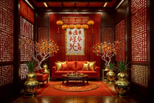 photo from pinterest of chinese new year-style interior designed (clothing store interior) . with fai chun banners and mei hwa flowers and chinese knots and gold ingots and orange trees and money tree and red and gold tassels and zodiac calendar. . cinematic photo, highly detailed, cinematic lighting, ultra-detailed, ultrarealistic, photorealism, 8k. trending on pinterest. chinese new year interior design style. masterpiece, cinematic light, ultrarealistic+, photorealistic+, 8k, raw photo, realistic, sharp focus on eyes, (symmetrical eyes), (intact eyes), hyperrealistic, highest quality, best quality, , highly detailed, masterpiece, best quality, extremely detailed 8k wallpaper, masterpiece, best quality, ultra-detailed, best shadow, detailed background, detailed face, detailed eyes, high contrast, best illumination, detailed face, dulux, caustic, dynamic angle, detailed glow. dramatic lighting. highly detailed, insanely detailed hair, symmetrical, intricate details, professionally retouched, 8k high definition. strong bokeh. award winning photo.