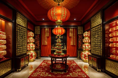 photo from pinterest of chinese new year-style interior designed (clothing store interior) . with fai chun banners and mei hwa flowers and chinese knots and gold ingots and orange trees and money tree and red and gold tassels and zodiac calendar. . cinematic photo, highly detailed, cinematic lighting, ultra-detailed, ultrarealistic, photorealism, 8k. trending on pinterest. chinese new year interior design style. masterpiece, cinematic light, ultrarealistic+, photorealistic+, 8k, raw photo, realistic, sharp focus on eyes, (symmetrical eyes), (intact eyes), hyperrealistic, highest quality, best quality, , highly detailed, masterpiece, best quality, extremely detailed 8k wallpaper, masterpiece, best quality, ultra-detailed, best shadow, detailed background, detailed face, detailed eyes, high contrast, best illumination, detailed face, dulux, caustic, dynamic angle, detailed glow. dramatic lighting. highly detailed, insanely detailed hair, symmetrical, intricate details, professionally retouched, 8k high definition. strong bokeh. award winning photo.