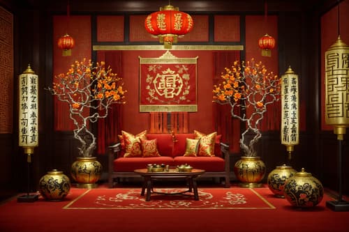 photo from pinterest of chinese new year-style interior designed (clothing store interior) . with fai chun banners and mei hwa flowers and chinese knots and gold ingots and orange trees and money tree and red and gold tassels and zodiac calendar. . cinematic photo, highly detailed, cinematic lighting, ultra-detailed, ultrarealistic, photorealism, 8k. trending on pinterest. chinese new year interior design style. masterpiece, cinematic light, ultrarealistic+, photorealistic+, 8k, raw photo, realistic, sharp focus on eyes, (symmetrical eyes), (intact eyes), hyperrealistic, highest quality, best quality, , highly detailed, masterpiece, best quality, extremely detailed 8k wallpaper, masterpiece, best quality, ultra-detailed, best shadow, detailed background, detailed face, detailed eyes, high contrast, best illumination, detailed face, dulux, caustic, dynamic angle, detailed glow. dramatic lighting. highly detailed, insanely detailed hair, symmetrical, intricate details, professionally retouched, 8k high definition. strong bokeh. award winning photo.