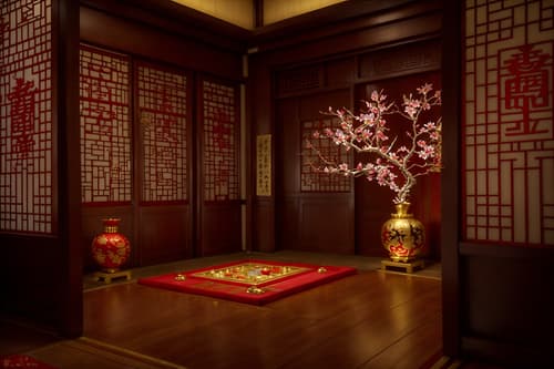 photo from pinterest of chinese new year-style interior designed (onsen interior) . with red and gold tassels and chinese knots and money tree and zodiac calendar and vases of plum blossoms and orchids and door couplets and gold ingots and red and gold candles. . cinematic photo, highly detailed, cinematic lighting, ultra-detailed, ultrarealistic, photorealism, 8k. trending on pinterest. chinese new year interior design style. masterpiece, cinematic light, ultrarealistic+, photorealistic+, 8k, raw photo, realistic, sharp focus on eyes, (symmetrical eyes), (intact eyes), hyperrealistic, highest quality, best quality, , highly detailed, masterpiece, best quality, extremely detailed 8k wallpaper, masterpiece, best quality, ultra-detailed, best shadow, detailed background, detailed face, detailed eyes, high contrast, best illumination, detailed face, dulux, caustic, dynamic angle, detailed glow. dramatic lighting. highly detailed, insanely detailed hair, symmetrical, intricate details, professionally retouched, 8k high definition. strong bokeh. award winning photo.
