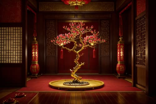 photo from pinterest of chinese new year-style interior designed (onsen interior) . with red and gold tassels and chinese knots and money tree and zodiac calendar and vases of plum blossoms and orchids and door couplets and gold ingots and red and gold candles. . cinematic photo, highly detailed, cinematic lighting, ultra-detailed, ultrarealistic, photorealism, 8k. trending on pinterest. chinese new year interior design style. masterpiece, cinematic light, ultrarealistic+, photorealistic+, 8k, raw photo, realistic, sharp focus on eyes, (symmetrical eyes), (intact eyes), hyperrealistic, highest quality, best quality, , highly detailed, masterpiece, best quality, extremely detailed 8k wallpaper, masterpiece, best quality, ultra-detailed, best shadow, detailed background, detailed face, detailed eyes, high contrast, best illumination, detailed face, dulux, caustic, dynamic angle, detailed glow. dramatic lighting. highly detailed, insanely detailed hair, symmetrical, intricate details, professionally retouched, 8k high definition. strong bokeh. award winning photo.