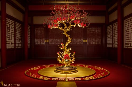 photo from pinterest of chinese new year-style interior designed (onsen interior) . with red and gold tassels and chinese knots and money tree and zodiac calendar and vases of plum blossoms and orchids and door couplets and gold ingots and red and gold candles. . cinematic photo, highly detailed, cinematic lighting, ultra-detailed, ultrarealistic, photorealism, 8k. trending on pinterest. chinese new year interior design style. masterpiece, cinematic light, ultrarealistic+, photorealistic+, 8k, raw photo, realistic, sharp focus on eyes, (symmetrical eyes), (intact eyes), hyperrealistic, highest quality, best quality, , highly detailed, masterpiece, best quality, extremely detailed 8k wallpaper, masterpiece, best quality, ultra-detailed, best shadow, detailed background, detailed face, detailed eyes, high contrast, best illumination, detailed face, dulux, caustic, dynamic angle, detailed glow. dramatic lighting. highly detailed, insanely detailed hair, symmetrical, intricate details, professionally retouched, 8k high definition. strong bokeh. award winning photo.