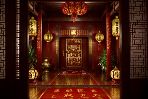 photo from pinterest of chinese new year-style interior designed (onsen interior) . with red and gold tassels and chinese knots and money tree and zodiac calendar and vases of plum blossoms and orchids and door couplets and gold ingots and red and gold candles. . cinematic photo, highly detailed, cinematic lighting, ultra-detailed, ultrarealistic, photorealism, 8k. trending on pinterest. chinese new year interior design style. masterpiece, cinematic light, ultrarealistic+, photorealistic+, 8k, raw photo, realistic, sharp focus on eyes, (symmetrical eyes), (intact eyes), hyperrealistic, highest quality, best quality, , highly detailed, masterpiece, best quality, extremely detailed 8k wallpaper, masterpiece, best quality, ultra-detailed, best shadow, detailed background, detailed face, detailed eyes, high contrast, best illumination, detailed face, dulux, caustic, dynamic angle, detailed glow. dramatic lighting. highly detailed, insanely detailed hair, symmetrical, intricate details, professionally retouched, 8k high definition. strong bokeh. award winning photo.