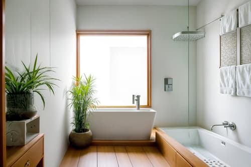 photo from pinterest of zen-style interior designed (bathroom interior) with bath rail and shower and bathroom cabinet and plant and bath towel and waste basket and mirror and bathroom sink with faucet. . with asian zen interior and simple furniture and simplicity and serenity and harmony and asian zen interior and japanese minimalist interior and clutter free and japanese minimalist interior. . cinematic photo, highly detailed, cinematic lighting, ultra-detailed, ultrarealistic, photorealism, 8k. trending on pinterest. zen interior design style. masterpiece, cinematic light, ultrarealistic+, photorealistic+, 8k, raw photo, realistic, sharp focus on eyes, (symmetrical eyes), (intact eyes), hyperrealistic, highest quality, best quality, , highly detailed, masterpiece, best quality, extremely detailed 8k wallpaper, masterpiece, best quality, ultra-detailed, best shadow, detailed background, detailed face, detailed eyes, high contrast, best illumination, detailed face, dulux, caustic, dynamic angle, detailed glow. dramatic lighting. highly detailed, insanely detailed hair, symmetrical, intricate details, professionally retouched, 8k high definition. strong bokeh. award winning photo.