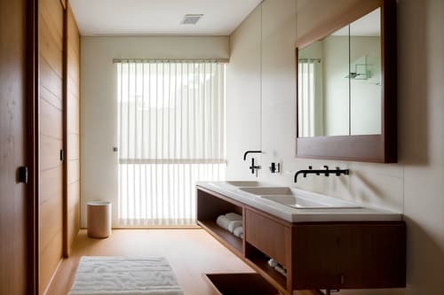 photo from pinterest of zen-style interior designed (hotel bathroom interior) with toilet seat and bath towel and mirror and bathroom cabinet and bathtub and bathroom sink with faucet and waste basket and shower. . with simplicity and serenity and harmony and simple furniture and natural textures and clean lines and japanese minimalist interior and mimimalist and asian zen interior. . cinematic photo, highly detailed, cinematic lighting, ultra-detailed, ultrarealistic, photorealism, 8k. trending on pinterest. zen interior design style. masterpiece, cinematic light, ultrarealistic+, photorealistic+, 8k, raw photo, realistic, sharp focus on eyes, (symmetrical eyes), (intact eyes), hyperrealistic, highest quality, best quality, , highly detailed, masterpiece, best quality, extremely detailed 8k wallpaper, masterpiece, best quality, ultra-detailed, best shadow, detailed background, detailed face, detailed eyes, high contrast, best illumination, detailed face, dulux, caustic, dynamic angle, detailed glow. dramatic lighting. highly detailed, insanely detailed hair, symmetrical, intricate details, professionally retouched, 8k high definition. strong bokeh. award winning photo.