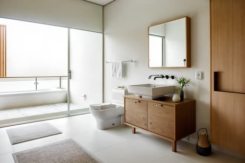 photo from pinterest of zen-style interior designed (hotel bathroom interior) with toilet seat and bath towel and mirror and bathroom cabinet and bathtub and bathroom sink with faucet and waste basket and shower. . with simplicity and serenity and harmony and simple furniture and natural textures and clean lines and japanese minimalist interior and mimimalist and asian zen interior. . cinematic photo, highly detailed, cinematic lighting, ultra-detailed, ultrarealistic, photorealism, 8k. trending on pinterest. zen interior design style. masterpiece, cinematic light, ultrarealistic+, photorealistic+, 8k, raw photo, realistic, sharp focus on eyes, (symmetrical eyes), (intact eyes), hyperrealistic, highest quality, best quality, , highly detailed, masterpiece, best quality, extremely detailed 8k wallpaper, masterpiece, best quality, ultra-detailed, best shadow, detailed background, detailed face, detailed eyes, high contrast, best illumination, detailed face, dulux, caustic, dynamic angle, detailed glow. dramatic lighting. highly detailed, insanely detailed hair, symmetrical, intricate details, professionally retouched, 8k high definition. strong bokeh. award winning photo.