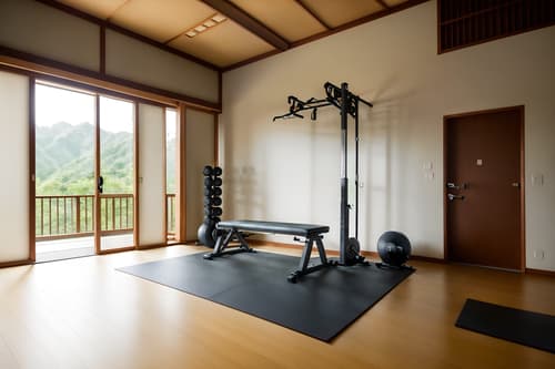 photo from pinterest of zen-style interior designed (fitness gym interior) with crosstrainer and bench press and dumbbell stand and exercise bicycle and squat rack and crosstrainer. . with serenity and harmony and calm and neutral colors and japanese interior and natural light and japanese minimalist interior and simple furniture and asian zen interior and asian interior. . cinematic photo, highly detailed, cinematic lighting, ultra-detailed, ultrarealistic, photorealism, 8k. trending on pinterest. zen interior design style. masterpiece, cinematic light, ultrarealistic+, photorealistic+, 8k, raw photo, realistic, sharp focus on eyes, (symmetrical eyes), (intact eyes), hyperrealistic, highest quality, best quality, , highly detailed, masterpiece, best quality, extremely detailed 8k wallpaper, masterpiece, best quality, ultra-detailed, best shadow, detailed background, detailed face, detailed eyes, high contrast, best illumination, detailed face, dulux, caustic, dynamic angle, detailed glow. dramatic lighting. highly detailed, insanely detailed hair, symmetrical, intricate details, professionally retouched, 8k high definition. strong bokeh. award winning photo.