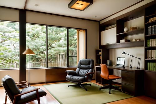 photo from pinterest of zen-style interior designed (study room interior) with lounge chair and bookshelves and plant and writing desk and desk lamp and cabinets and office chair and lounge chair. . with asian zen interior and japanese minimalist interior and asian zen interior and clean lines and simple furniture and serenity and harmony and asian interior and japanese minimalist interior. . cinematic photo, highly detailed, cinematic lighting, ultra-detailed, ultrarealistic, photorealism, 8k. trending on pinterest. zen interior design style. masterpiece, cinematic light, ultrarealistic+, photorealistic+, 8k, raw photo, realistic, sharp focus on eyes, (symmetrical eyes), (intact eyes), hyperrealistic, highest quality, best quality, , highly detailed, masterpiece, best quality, extremely detailed 8k wallpaper, masterpiece, best quality, ultra-detailed, best shadow, detailed background, detailed face, detailed eyes, high contrast, best illumination, detailed face, dulux, caustic, dynamic angle, detailed glow. dramatic lighting. highly detailed, insanely detailed hair, symmetrical, intricate details, professionally retouched, 8k high definition. strong bokeh. award winning photo.