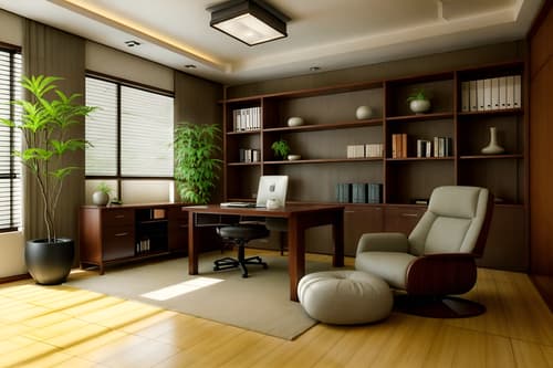 photo from pinterest of zen-style interior designed (study room interior) with lounge chair and bookshelves and plant and writing desk and desk lamp and cabinets and office chair and lounge chair. . with asian zen interior and japanese minimalist interior and asian zen interior and clean lines and simple furniture and serenity and harmony and asian interior and japanese minimalist interior. . cinematic photo, highly detailed, cinematic lighting, ultra-detailed, ultrarealistic, photorealism, 8k. trending on pinterest. zen interior design style. masterpiece, cinematic light, ultrarealistic+, photorealistic+, 8k, raw photo, realistic, sharp focus on eyes, (symmetrical eyes), (intact eyes), hyperrealistic, highest quality, best quality, , highly detailed, masterpiece, best quality, extremely detailed 8k wallpaper, masterpiece, best quality, ultra-detailed, best shadow, detailed background, detailed face, detailed eyes, high contrast, best illumination, detailed face, dulux, caustic, dynamic angle, detailed glow. dramatic lighting. highly detailed, insanely detailed hair, symmetrical, intricate details, professionally retouched, 8k high definition. strong bokeh. award winning photo.