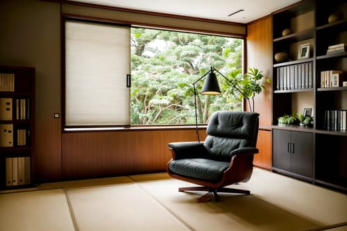 photo from pinterest of zen-style interior designed (study room interior) with lounge chair and bookshelves and plant and writing desk and desk lamp and cabinets and office chair and lounge chair. . with asian zen interior and japanese minimalist interior and asian zen interior and clean lines and simple furniture and serenity and harmony and asian interior and japanese minimalist interior. . cinematic photo, highly detailed, cinematic lighting, ultra-detailed, ultrarealistic, photorealism, 8k. trending on pinterest. zen interior design style. masterpiece, cinematic light, ultrarealistic+, photorealistic+, 8k, raw photo, realistic, sharp focus on eyes, (symmetrical eyes), (intact eyes), hyperrealistic, highest quality, best quality, , highly detailed, masterpiece, best quality, extremely detailed 8k wallpaper, masterpiece, best quality, ultra-detailed, best shadow, detailed background, detailed face, detailed eyes, high contrast, best illumination, detailed face, dulux, caustic, dynamic angle, detailed glow. dramatic lighting. highly detailed, insanely detailed hair, symmetrical, intricate details, professionally retouched, 8k high definition. strong bokeh. award winning photo.
