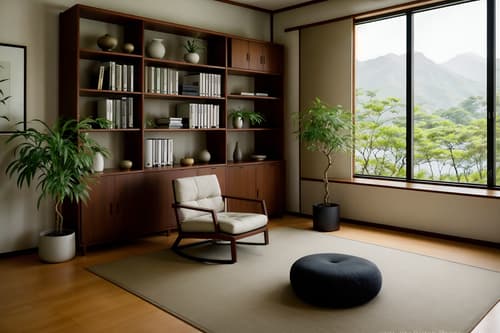 photo from pinterest of zen-style interior designed (study room interior) with lounge chair and bookshelves and plant and writing desk and desk lamp and cabinets and office chair and lounge chair. . with asian zen interior and japanese minimalist interior and asian zen interior and clean lines and simple furniture and serenity and harmony and asian interior and japanese minimalist interior. . cinematic photo, highly detailed, cinematic lighting, ultra-detailed, ultrarealistic, photorealism, 8k. trending on pinterest. zen interior design style. masterpiece, cinematic light, ultrarealistic+, photorealistic+, 8k, raw photo, realistic, sharp focus on eyes, (symmetrical eyes), (intact eyes), hyperrealistic, highest quality, best quality, , highly detailed, masterpiece, best quality, extremely detailed 8k wallpaper, masterpiece, best quality, ultra-detailed, best shadow, detailed background, detailed face, detailed eyes, high contrast, best illumination, detailed face, dulux, caustic, dynamic angle, detailed glow. dramatic lighting. highly detailed, insanely detailed hair, symmetrical, intricate details, professionally retouched, 8k high definition. strong bokeh. award winning photo.