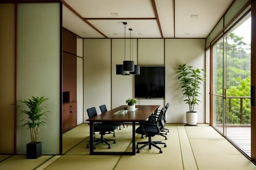 photo from pinterest of zen-style interior designed (meeting room interior) with plant and glass walls and cabinets and painting or photo on wall and vase and boardroom table and glass doors and office chairs. . with japanese minimalist interior and japanese minimalist interior and clutter free and japanese interior and calm and neutral colors and natural textures and japanese minimalist interior and serenity and harmony. . cinematic photo, highly detailed, cinematic lighting, ultra-detailed, ultrarealistic, photorealism, 8k. trending on pinterest. zen interior design style. masterpiece, cinematic light, ultrarealistic+, photorealistic+, 8k, raw photo, realistic, sharp focus on eyes, (symmetrical eyes), (intact eyes), hyperrealistic, highest quality, best quality, , highly detailed, masterpiece, best quality, extremely detailed 8k wallpaper, masterpiece, best quality, ultra-detailed, best shadow, detailed background, detailed face, detailed eyes, high contrast, best illumination, detailed face, dulux, caustic, dynamic angle, detailed glow. dramatic lighting. highly detailed, insanely detailed hair, symmetrical, intricate details, professionally retouched, 8k high definition. strong bokeh. award winning photo.