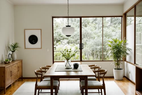 photo from pinterest of zen-style interior designed (dining room interior) with vase and dining table and plant and plates, cutlery and glasses on dining table and dining table chairs and painting or photo on wall and light or chandelier and bookshelves. . with serenity and harmony and natural light and natural textures and simplicity and asian interior and simple furniture and calm and neutral colors and japanese minimalist interior. . cinematic photo, highly detailed, cinematic lighting, ultra-detailed, ultrarealistic, photorealism, 8k. trending on pinterest. zen interior design style. masterpiece, cinematic light, ultrarealistic+, photorealistic+, 8k, raw photo, realistic, sharp focus on eyes, (symmetrical eyes), (intact eyes), hyperrealistic, highest quality, best quality, , highly detailed, masterpiece, best quality, extremely detailed 8k wallpaper, masterpiece, best quality, ultra-detailed, best shadow, detailed background, detailed face, detailed eyes, high contrast, best illumination, detailed face, dulux, caustic, dynamic angle, detailed glow. dramatic lighting. highly detailed, insanely detailed hair, symmetrical, intricate details, professionally retouched, 8k high definition. strong bokeh. award winning photo.