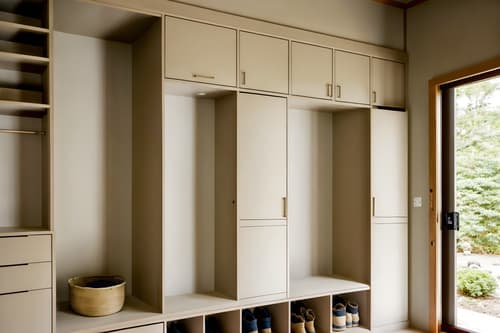 photo from pinterest of zen-style interior designed (mudroom interior) with storage baskets and wall hooks for coats and cabinets and shelves for shoes and storage drawers and cubbies and a bench and high up storage. . with asian zen interior and asian zen interior and japanese minimalist interior and serenity and harmony and simplicity and calm and neutral colors and japanese interior and japanese minimalist interior. . cinematic photo, highly detailed, cinematic lighting, ultra-detailed, ultrarealistic, photorealism, 8k. trending on pinterest. zen interior design style. masterpiece, cinematic light, ultrarealistic+, photorealistic+, 8k, raw photo, realistic, sharp focus on eyes, (symmetrical eyes), (intact eyes), hyperrealistic, highest quality, best quality, , highly detailed, masterpiece, best quality, extremely detailed 8k wallpaper, masterpiece, best quality, ultra-detailed, best shadow, detailed background, detailed face, detailed eyes, high contrast, best illumination, detailed face, dulux, caustic, dynamic angle, detailed glow. dramatic lighting. highly detailed, insanely detailed hair, symmetrical, intricate details, professionally retouched, 8k high definition. strong bokeh. award winning photo.