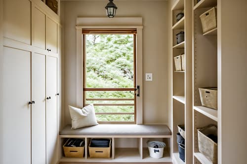 photo from pinterest of zen-style interior designed (mudroom interior) with storage baskets and wall hooks for coats and cabinets and shelves for shoes and storage drawers and cubbies and a bench and high up storage. . with asian zen interior and asian zen interior and japanese minimalist interior and serenity and harmony and simplicity and calm and neutral colors and japanese interior and japanese minimalist interior. . cinematic photo, highly detailed, cinematic lighting, ultra-detailed, ultrarealistic, photorealism, 8k. trending on pinterest. zen interior design style. masterpiece, cinematic light, ultrarealistic+, photorealistic+, 8k, raw photo, realistic, sharp focus on eyes, (symmetrical eyes), (intact eyes), hyperrealistic, highest quality, best quality, , highly detailed, masterpiece, best quality, extremely detailed 8k wallpaper, masterpiece, best quality, ultra-detailed, best shadow, detailed background, detailed face, detailed eyes, high contrast, best illumination, detailed face, dulux, caustic, dynamic angle, detailed glow. dramatic lighting. highly detailed, insanely detailed hair, symmetrical, intricate details, professionally retouched, 8k high definition. strong bokeh. award winning photo.