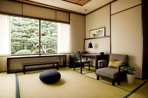 photo from pinterest of zen-style interior designed (hotel room interior) with accent chair and working desk with desk chair and dresser closet and storage bench or ottoman and mirror and bed and bedside table or night stand and plant. . with japanese minimalist interior and calm and neutral colors and asian zen interior and asian zen interior and asian interior and japanese minimalist interior and mimimalist and japanese interior. . cinematic photo, highly detailed, cinematic lighting, ultra-detailed, ultrarealistic, photorealism, 8k. trending on pinterest. zen interior design style. masterpiece, cinematic light, ultrarealistic+, photorealistic+, 8k, raw photo, realistic, sharp focus on eyes, (symmetrical eyes), (intact eyes), hyperrealistic, highest quality, best quality, , highly detailed, masterpiece, best quality, extremely detailed 8k wallpaper, masterpiece, best quality, ultra-detailed, best shadow, detailed background, detailed face, detailed eyes, high contrast, best illumination, detailed face, dulux, caustic, dynamic angle, detailed glow. dramatic lighting. highly detailed, insanely detailed hair, symmetrical, intricate details, professionally retouched, 8k high definition. strong bokeh. award winning photo.