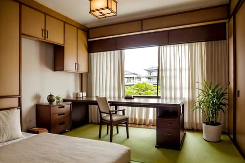 photo from pinterest of zen-style interior designed (hotel room interior) with accent chair and working desk with desk chair and dresser closet and storage bench or ottoman and mirror and bed and bedside table or night stand and plant. . with japanese minimalist interior and calm and neutral colors and asian zen interior and asian zen interior and asian interior and japanese minimalist interior and mimimalist and japanese interior. . cinematic photo, highly detailed, cinematic lighting, ultra-detailed, ultrarealistic, photorealism, 8k. trending on pinterest. zen interior design style. masterpiece, cinematic light, ultrarealistic+, photorealistic+, 8k, raw photo, realistic, sharp focus on eyes, (symmetrical eyes), (intact eyes), hyperrealistic, highest quality, best quality, , highly detailed, masterpiece, best quality, extremely detailed 8k wallpaper, masterpiece, best quality, ultra-detailed, best shadow, detailed background, detailed face, detailed eyes, high contrast, best illumination, detailed face, dulux, caustic, dynamic angle, detailed glow. dramatic lighting. highly detailed, insanely detailed hair, symmetrical, intricate details, professionally retouched, 8k high definition. strong bokeh. award winning photo.