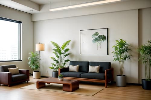 photo from pinterest of zen-style interior designed (office interior) with seating area with sofa and plants and desk lamps and office chairs and lounge chairs and office desks and computer desks and windows. . with natural light and natural textures and clean lines and asian zen interior and asian zen interior and asian interior and japanese minimalist interior and simple furniture. . cinematic photo, highly detailed, cinematic lighting, ultra-detailed, ultrarealistic, photorealism, 8k. trending on pinterest. zen interior design style. masterpiece, cinematic light, ultrarealistic+, photorealistic+, 8k, raw photo, realistic, sharp focus on eyes, (symmetrical eyes), (intact eyes), hyperrealistic, highest quality, best quality, , highly detailed, masterpiece, best quality, extremely detailed 8k wallpaper, masterpiece, best quality, ultra-detailed, best shadow, detailed background, detailed face, detailed eyes, high contrast, best illumination, detailed face, dulux, caustic, dynamic angle, detailed glow. dramatic lighting. highly detailed, insanely detailed hair, symmetrical, intricate details, professionally retouched, 8k high definition. strong bokeh. award winning photo.