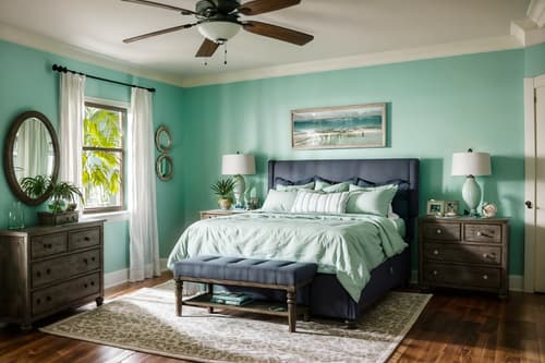 photo from pinterest of coastal-style interior designed (bedroom interior) with bed and night light and bedside table or night stand and mirror and storage bench or ottoman and dresser closet and plant and headboard. . with . . cinematic photo, highly detailed, cinematic lighting, ultra-detailed, ultrarealistic, photorealism, 8k. trending on pinterest. coastal interior design style. masterpiece, cinematic light, ultrarealistic+, photorealistic+, 8k, raw photo, realistic, sharp focus on eyes, (symmetrical eyes), (intact eyes), hyperrealistic, highest quality, best quality, , highly detailed, masterpiece, best quality, extremely detailed 8k wallpaper, masterpiece, best quality, ultra-detailed, best shadow, detailed background, detailed face, detailed eyes, high contrast, best illumination, detailed face, dulux, caustic, dynamic angle, detailed glow. dramatic lighting. highly detailed, insanely detailed hair, symmetrical, intricate details, professionally retouched, 8k high definition. strong bokeh. award winning photo.