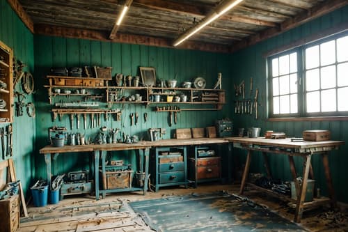 photo from pinterest of coastal-style interior designed (workshop interior) with tool wall and wooden workbench and messy and tool wall. . with . . cinematic photo, highly detailed, cinematic lighting, ultra-detailed, ultrarealistic, photorealism, 8k. trending on pinterest. coastal interior design style. masterpiece, cinematic light, ultrarealistic+, photorealistic+, 8k, raw photo, realistic, sharp focus on eyes, (symmetrical eyes), (intact eyes), hyperrealistic, highest quality, best quality, , highly detailed, masterpiece, best quality, extremely detailed 8k wallpaper, masterpiece, best quality, ultra-detailed, best shadow, detailed background, detailed face, detailed eyes, high contrast, best illumination, detailed face, dulux, caustic, dynamic angle, detailed glow. dramatic lighting. highly detailed, insanely detailed hair, symmetrical, intricate details, professionally retouched, 8k high definition. strong bokeh. award winning photo.