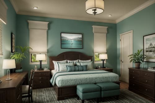 photo from pinterest of coastal-style interior designed (hotel room interior) with working desk with desk chair and plant and storage bench or ottoman and mirror and headboard and accent chair and night light and bedside table or night stand. . with . . cinematic photo, highly detailed, cinematic lighting, ultra-detailed, ultrarealistic, photorealism, 8k. trending on pinterest. coastal interior design style. masterpiece, cinematic light, ultrarealistic+, photorealistic+, 8k, raw photo, realistic, sharp focus on eyes, (symmetrical eyes), (intact eyes), hyperrealistic, highest quality, best quality, , highly detailed, masterpiece, best quality, extremely detailed 8k wallpaper, masterpiece, best quality, ultra-detailed, best shadow, detailed background, detailed face, detailed eyes, high contrast, best illumination, detailed face, dulux, caustic, dynamic angle, detailed glow. dramatic lighting. highly detailed, insanely detailed hair, symmetrical, intricate details, professionally retouched, 8k high definition. strong bokeh. award winning photo.