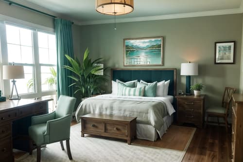 photo from pinterest of coastal-style interior designed (hotel room interior) with working desk with desk chair and plant and storage bench or ottoman and mirror and headboard and accent chair and night light and bedside table or night stand. . with . . cinematic photo, highly detailed, cinematic lighting, ultra-detailed, ultrarealistic, photorealism, 8k. trending on pinterest. coastal interior design style. masterpiece, cinematic light, ultrarealistic+, photorealistic+, 8k, raw photo, realistic, sharp focus on eyes, (symmetrical eyes), (intact eyes), hyperrealistic, highest quality, best quality, , highly detailed, masterpiece, best quality, extremely detailed 8k wallpaper, masterpiece, best quality, ultra-detailed, best shadow, detailed background, detailed face, detailed eyes, high contrast, best illumination, detailed face, dulux, caustic, dynamic angle, detailed glow. dramatic lighting. highly detailed, insanely detailed hair, symmetrical, intricate details, professionally retouched, 8k high definition. strong bokeh. award winning photo.