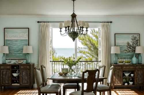 photo from pinterest of coastal-style interior designed (dining room interior) with dining table and painting or photo on wall and vase and table cloth and bookshelves and plant and light or chandelier and plates, cutlery and glasses on dining table. . with . . cinematic photo, highly detailed, cinematic lighting, ultra-detailed, ultrarealistic, photorealism, 8k. trending on pinterest. coastal interior design style. masterpiece, cinematic light, ultrarealistic+, photorealistic+, 8k, raw photo, realistic, sharp focus on eyes, (symmetrical eyes), (intact eyes), hyperrealistic, highest quality, best quality, , highly detailed, masterpiece, best quality, extremely detailed 8k wallpaper, masterpiece, best quality, ultra-detailed, best shadow, detailed background, detailed face, detailed eyes, high contrast, best illumination, detailed face, dulux, caustic, dynamic angle, detailed glow. dramatic lighting. highly detailed, insanely detailed hair, symmetrical, intricate details, professionally retouched, 8k high definition. strong bokeh. award winning photo.