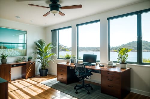 photo from pinterest of coastal-style interior designed (office interior) with cabinets and office desks and desk lamps and computer desks and office chairs and windows and seating area with sofa and plants. . with . . cinematic photo, highly detailed, cinematic lighting, ultra-detailed, ultrarealistic, photorealism, 8k. trending on pinterest. coastal interior design style. masterpiece, cinematic light, ultrarealistic+, photorealistic+, 8k, raw photo, realistic, sharp focus on eyes, (symmetrical eyes), (intact eyes), hyperrealistic, highest quality, best quality, , highly detailed, masterpiece, best quality, extremely detailed 8k wallpaper, masterpiece, best quality, ultra-detailed, best shadow, detailed background, detailed face, detailed eyes, high contrast, best illumination, detailed face, dulux, caustic, dynamic angle, detailed glow. dramatic lighting. highly detailed, insanely detailed hair, symmetrical, intricate details, professionally retouched, 8k high definition. strong bokeh. award winning photo.
