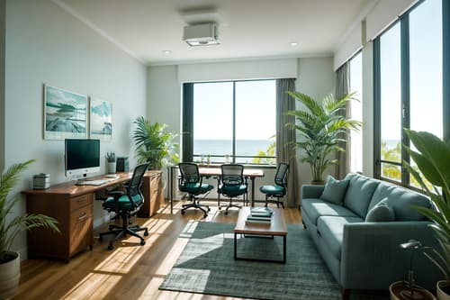 photo from pinterest of coastal-style interior designed (office interior) with cabinets and office desks and desk lamps and computer desks and office chairs and windows and seating area with sofa and plants. . with . . cinematic photo, highly detailed, cinematic lighting, ultra-detailed, ultrarealistic, photorealism, 8k. trending on pinterest. coastal interior design style. masterpiece, cinematic light, ultrarealistic+, photorealistic+, 8k, raw photo, realistic, sharp focus on eyes, (symmetrical eyes), (intact eyes), hyperrealistic, highest quality, best quality, , highly detailed, masterpiece, best quality, extremely detailed 8k wallpaper, masterpiece, best quality, ultra-detailed, best shadow, detailed background, detailed face, detailed eyes, high contrast, best illumination, detailed face, dulux, caustic, dynamic angle, detailed glow. dramatic lighting. highly detailed, insanely detailed hair, symmetrical, intricate details, professionally retouched, 8k high definition. strong bokeh. award winning photo.