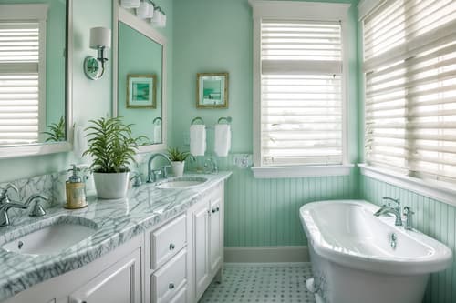 photo from pinterest of coastal-style interior designed (hotel bathroom interior) with bathroom sink with faucet and bathroom cabinet and waste basket and shower and bath towel and toilet seat and plant and mirror. . with . . cinematic photo, highly detailed, cinematic lighting, ultra-detailed, ultrarealistic, photorealism, 8k. trending on pinterest. coastal interior design style. masterpiece, cinematic light, ultrarealistic+, photorealistic+, 8k, raw photo, realistic, sharp focus on eyes, (symmetrical eyes), (intact eyes), hyperrealistic, highest quality, best quality, , highly detailed, masterpiece, best quality, extremely detailed 8k wallpaper, masterpiece, best quality, ultra-detailed, best shadow, detailed background, detailed face, detailed eyes, high contrast, best illumination, detailed face, dulux, caustic, dynamic angle, detailed glow. dramatic lighting. highly detailed, insanely detailed hair, symmetrical, intricate details, professionally retouched, 8k high definition. strong bokeh. award winning photo.