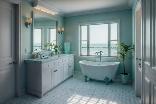 photo from pinterest of coastal-style interior designed (hotel bathroom interior) with bathroom sink with faucet and bathroom cabinet and waste basket and shower and bath towel and toilet seat and plant and mirror. . with . . cinematic photo, highly detailed, cinematic lighting, ultra-detailed, ultrarealistic, photorealism, 8k. trending on pinterest. coastal interior design style. masterpiece, cinematic light, ultrarealistic+, photorealistic+, 8k, raw photo, realistic, sharp focus on eyes, (symmetrical eyes), (intact eyes), hyperrealistic, highest quality, best quality, , highly detailed, masterpiece, best quality, extremely detailed 8k wallpaper, masterpiece, best quality, ultra-detailed, best shadow, detailed background, detailed face, detailed eyes, high contrast, best illumination, detailed face, dulux, caustic, dynamic angle, detailed glow. dramatic lighting. highly detailed, insanely detailed hair, symmetrical, intricate details, professionally retouched, 8k high definition. strong bokeh. award winning photo.