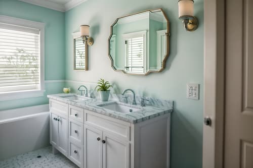 photo from pinterest of coastal-style interior designed (hotel bathroom interior) with bathroom sink with faucet and bathroom cabinet and waste basket and shower and bath towel and toilet seat and plant and mirror. . with . . cinematic photo, highly detailed, cinematic lighting, ultra-detailed, ultrarealistic, photorealism, 8k. trending on pinterest. coastal interior design style. masterpiece, cinematic light, ultrarealistic+, photorealistic+, 8k, raw photo, realistic, sharp focus on eyes, (symmetrical eyes), (intact eyes), hyperrealistic, highest quality, best quality, , highly detailed, masterpiece, best quality, extremely detailed 8k wallpaper, masterpiece, best quality, ultra-detailed, best shadow, detailed background, detailed face, detailed eyes, high contrast, best illumination, detailed face, dulux, caustic, dynamic angle, detailed glow. dramatic lighting. highly detailed, insanely detailed hair, symmetrical, intricate details, professionally retouched, 8k high definition. strong bokeh. award winning photo.