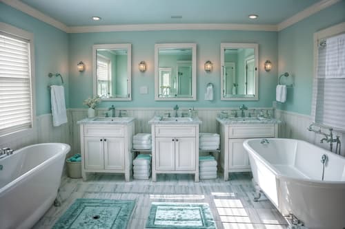 photo from pinterest of coastal-style interior designed (bathroom interior) with shower and bath towel and bathroom sink with faucet and bathtub and bathroom cabinet and toilet seat and bath rail and mirror. . with . . cinematic photo, highly detailed, cinematic lighting, ultra-detailed, ultrarealistic, photorealism, 8k. trending on pinterest. coastal interior design style. masterpiece, cinematic light, ultrarealistic+, photorealistic+, 8k, raw photo, realistic, sharp focus on eyes, (symmetrical eyes), (intact eyes), hyperrealistic, highest quality, best quality, , highly detailed, masterpiece, best quality, extremely detailed 8k wallpaper, masterpiece, best quality, ultra-detailed, best shadow, detailed background, detailed face, detailed eyes, high contrast, best illumination, detailed face, dulux, caustic, dynamic angle, detailed glow. dramatic lighting. highly detailed, insanely detailed hair, symmetrical, intricate details, professionally retouched, 8k high definition. strong bokeh. award winning photo.