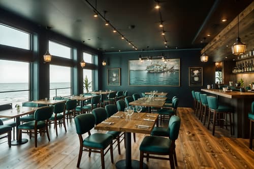 photo from pinterest of coastal-style interior designed (restaurant interior) with restaurant dining tables and restaurant chairs and restaurant decor and restaurant bar and restaurant dining tables. . with . . cinematic photo, highly detailed, cinematic lighting, ultra-detailed, ultrarealistic, photorealism, 8k. trending on pinterest. coastal interior design style. masterpiece, cinematic light, ultrarealistic+, photorealistic+, 8k, raw photo, realistic, sharp focus on eyes, (symmetrical eyes), (intact eyes), hyperrealistic, highest quality, best quality, , highly detailed, masterpiece, best quality, extremely detailed 8k wallpaper, masterpiece, best quality, ultra-detailed, best shadow, detailed background, detailed face, detailed eyes, high contrast, best illumination, detailed face, dulux, caustic, dynamic angle, detailed glow. dramatic lighting. highly detailed, insanely detailed hair, symmetrical, intricate details, professionally retouched, 8k high definition. strong bokeh. award winning photo.