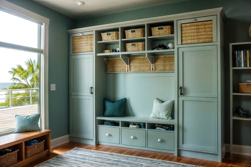photo from pinterest of coastal-style interior designed (drop zone interior) with cubbies and cabinets and a bench and shelves for shoes and lockers and storage baskets and high up storage and storage drawers. . with . . cinematic photo, highly detailed, cinematic lighting, ultra-detailed, ultrarealistic, photorealism, 8k. trending on pinterest. coastal interior design style. masterpiece, cinematic light, ultrarealistic+, photorealistic+, 8k, raw photo, realistic, sharp focus on eyes, (symmetrical eyes), (intact eyes), hyperrealistic, highest quality, best quality, , highly detailed, masterpiece, best quality, extremely detailed 8k wallpaper, masterpiece, best quality, ultra-detailed, best shadow, detailed background, detailed face, detailed eyes, high contrast, best illumination, detailed face, dulux, caustic, dynamic angle, detailed glow. dramatic lighting. highly detailed, insanely detailed hair, symmetrical, intricate details, professionally retouched, 8k high definition. strong bokeh. award winning photo.
